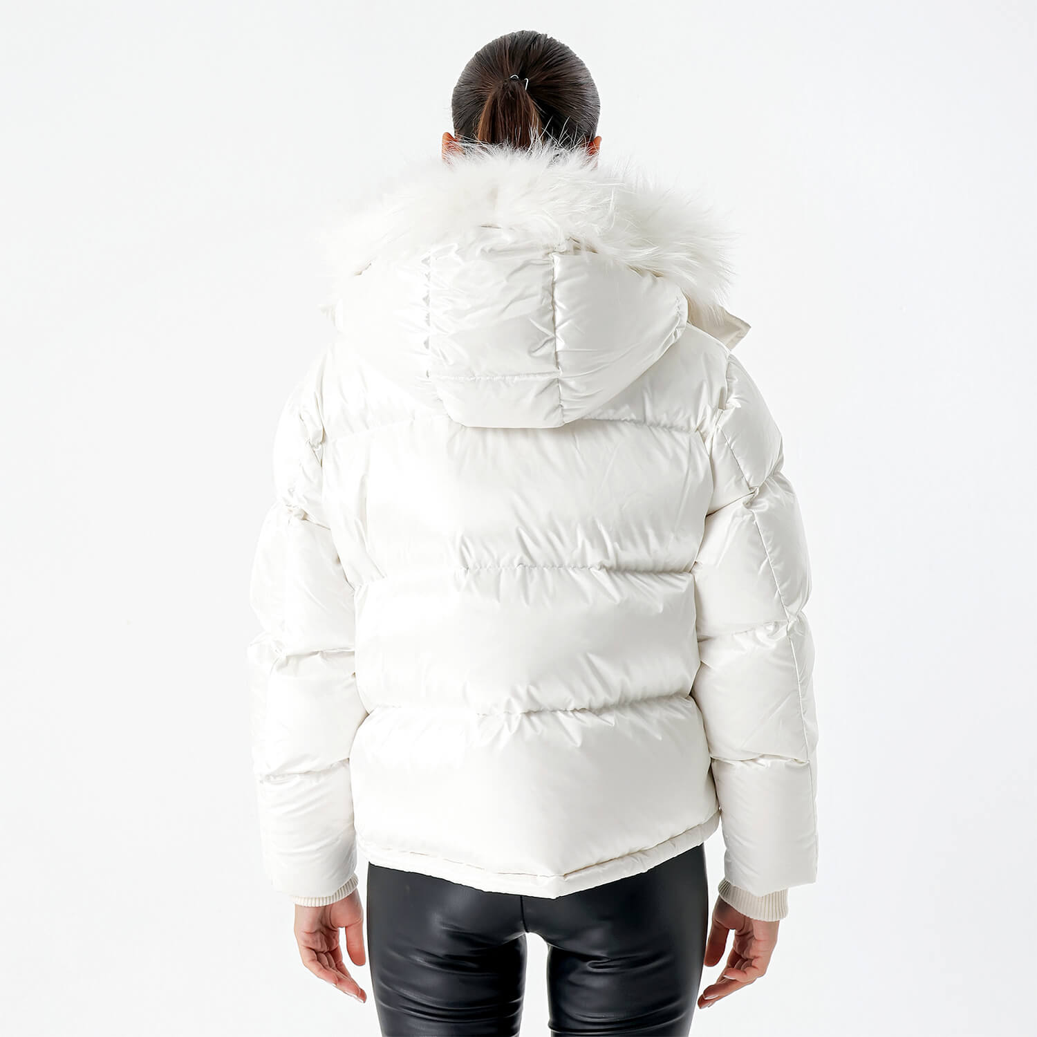 Mo &Co - White Fur Detail Puffer Hooded Coat